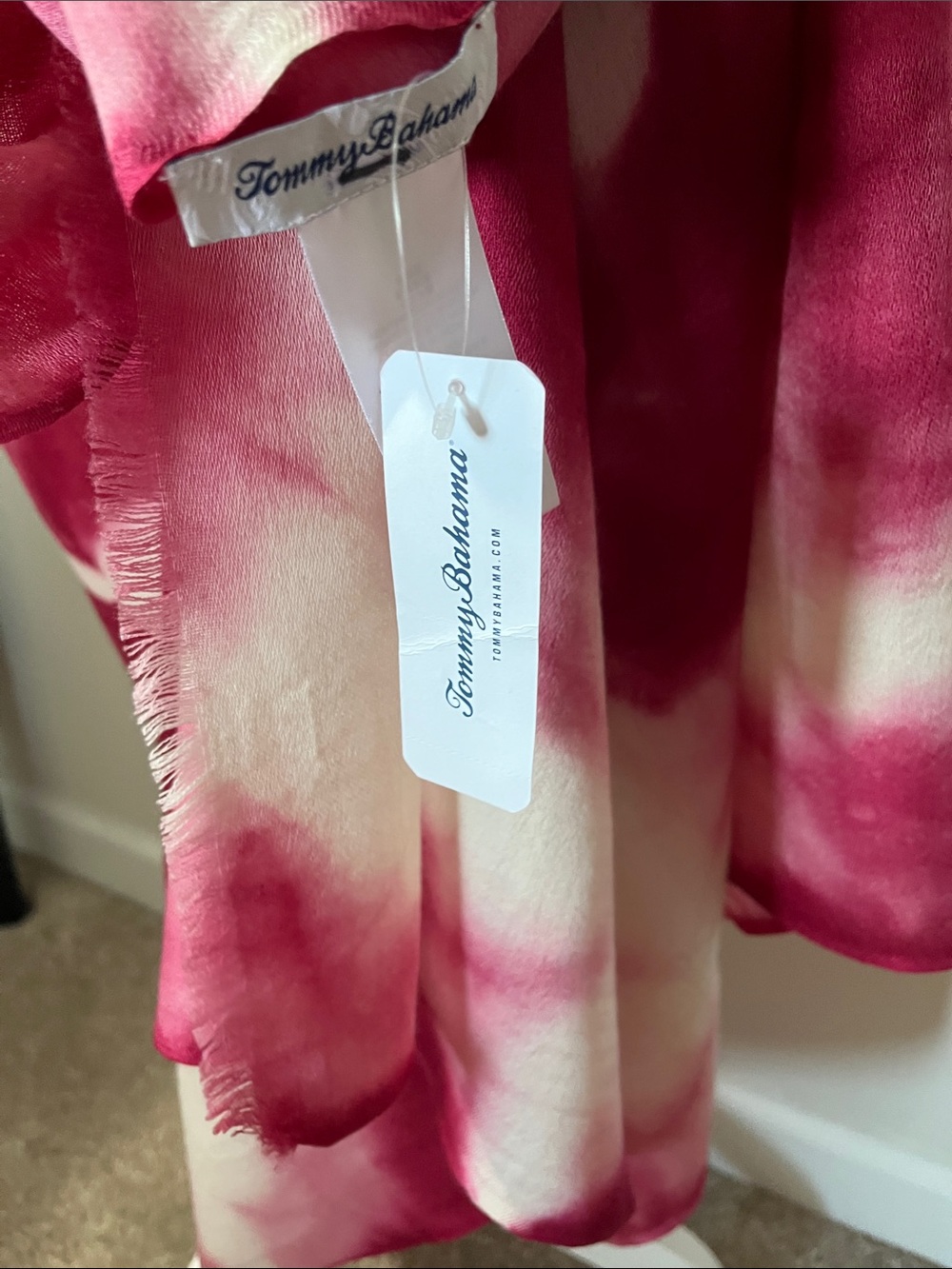 Tommy Bahama Pink and White Tie-Dye Swim Sarong Wrap %100 wool - Picture 3 of 11